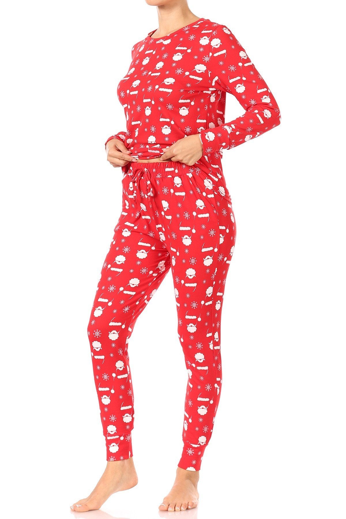 Christmas Santa Snowflakes Fleece Lined Lounge Pajama Set Pants and Shirt - SimplyCuteTees