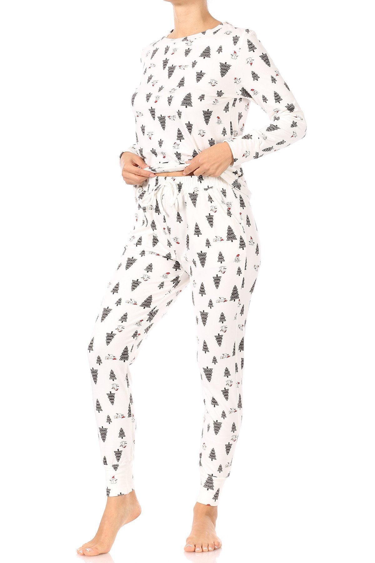 Christmas Trees Snowman Fleece Lined Lounge Pajama Set Pants and Shirt - SimplyCuteTees