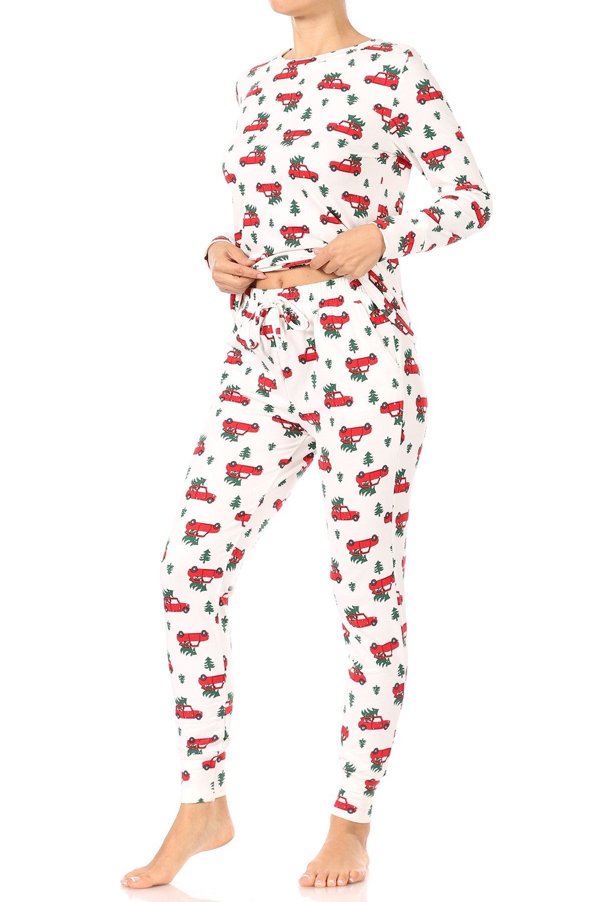 Christmas Tree Car Fleece Lined Lounge Pajama Set Pants and Shirt - SimplyCuteTees