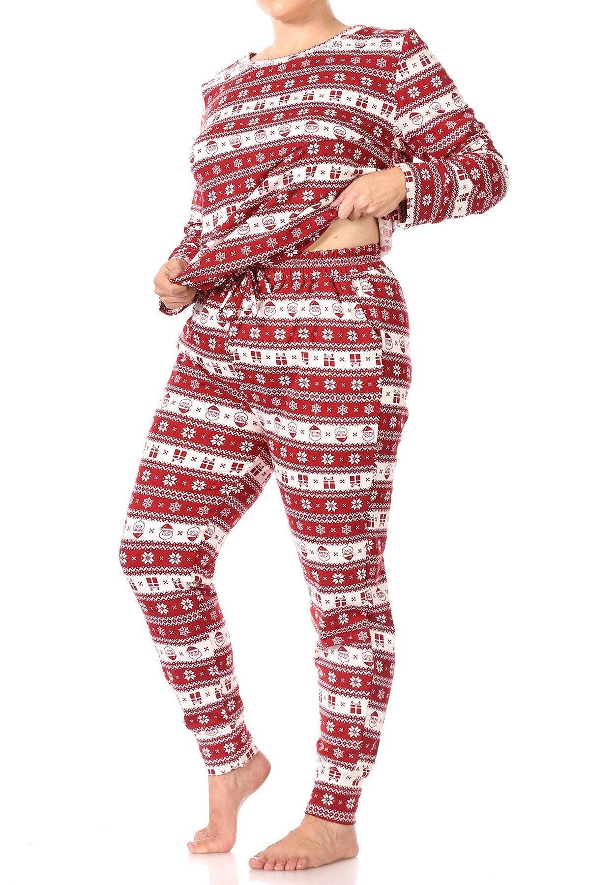 Christmas Fair Isle Santa Fleece Lined Lounge Pajama Set Pants and Shirt - SimplyCuteTees