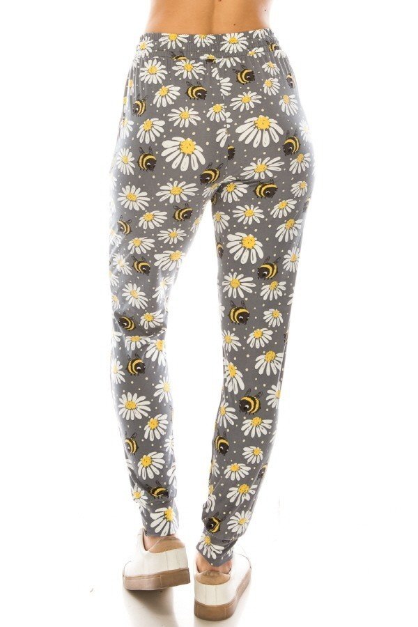 Bee &amp; Daisy Print Soft Lounge Jogger Pants - SimplyCuteTees