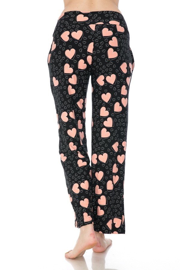 Pink Heart Print Soft Lounge Pajama Pants - SimplyCuteTees