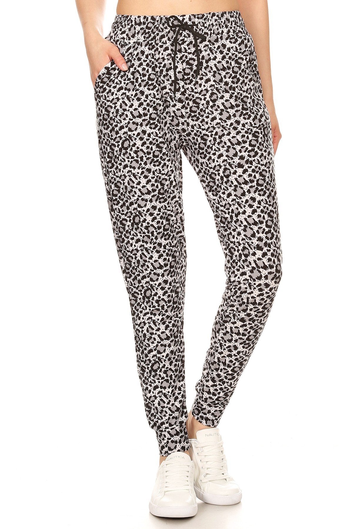 White Leopard Print Soft Lounge Jogger Pants