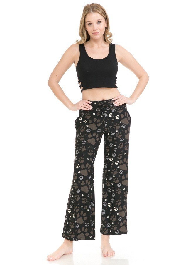 Black Paw Print Comfortable Soft Lounge Pajama Pants - SimplyCuteTees