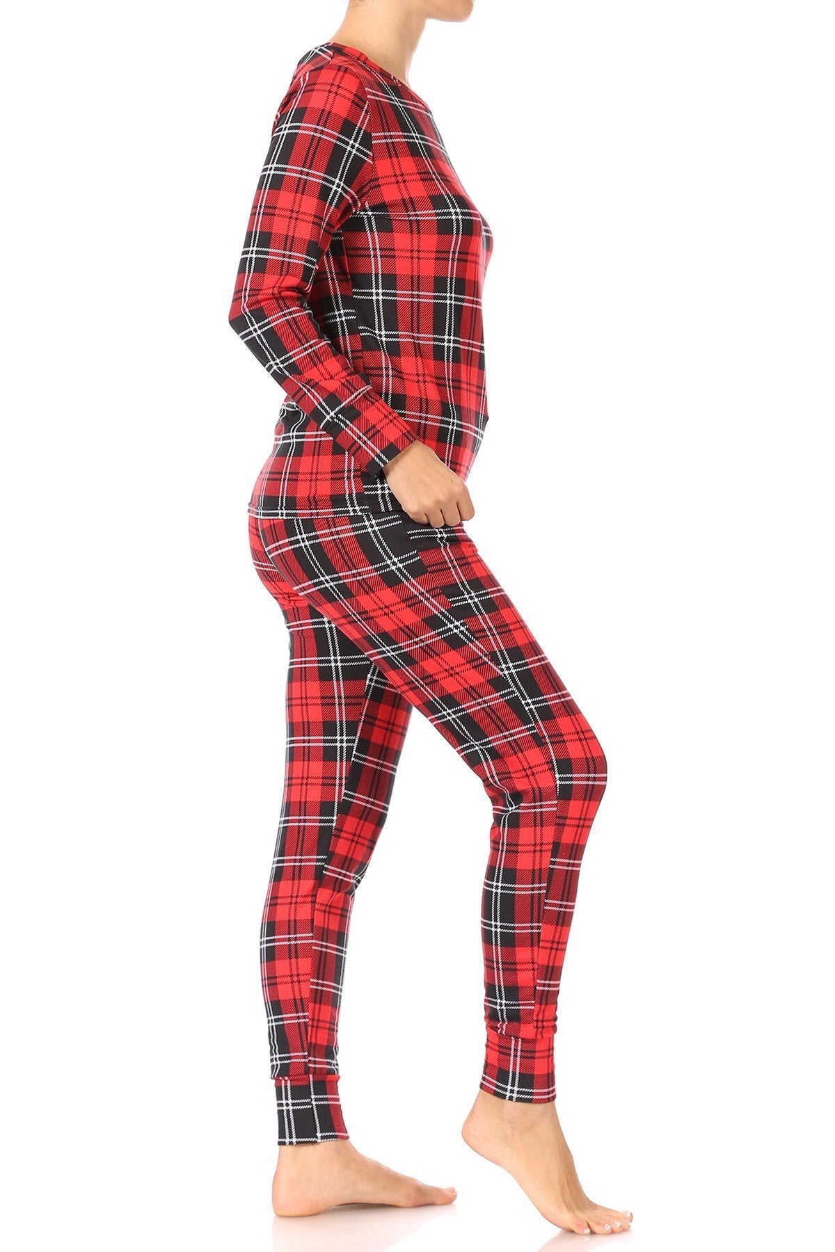 Red Plaid Fleece Lined Lounge Pajama Set Pants and Shirt - SimplyCuteTees