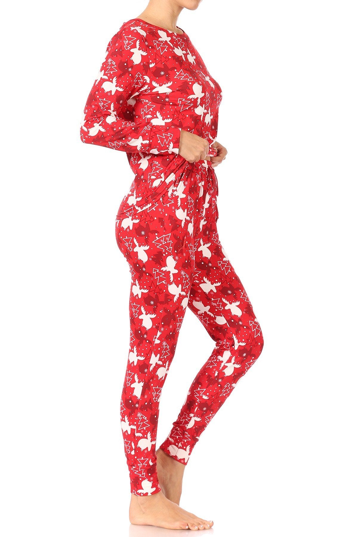 Christmas Trees Reindeer Fleece Lined Lounge Pajama Set Pants and Shirt - SimplyCuteTees