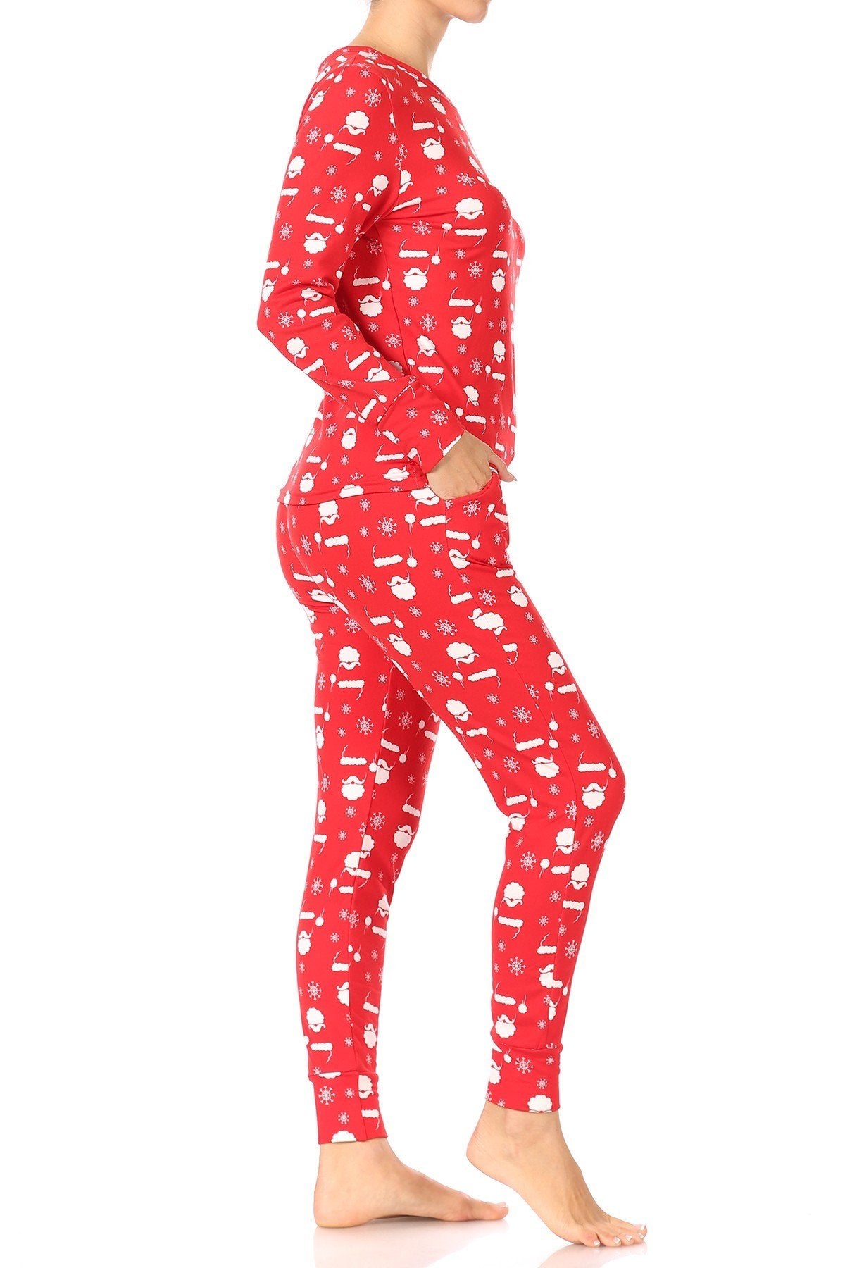 Christmas Santa Snowflakes Fleece Lined Lounge Pajama Set Pants and Shirt - SimplyCuteTees