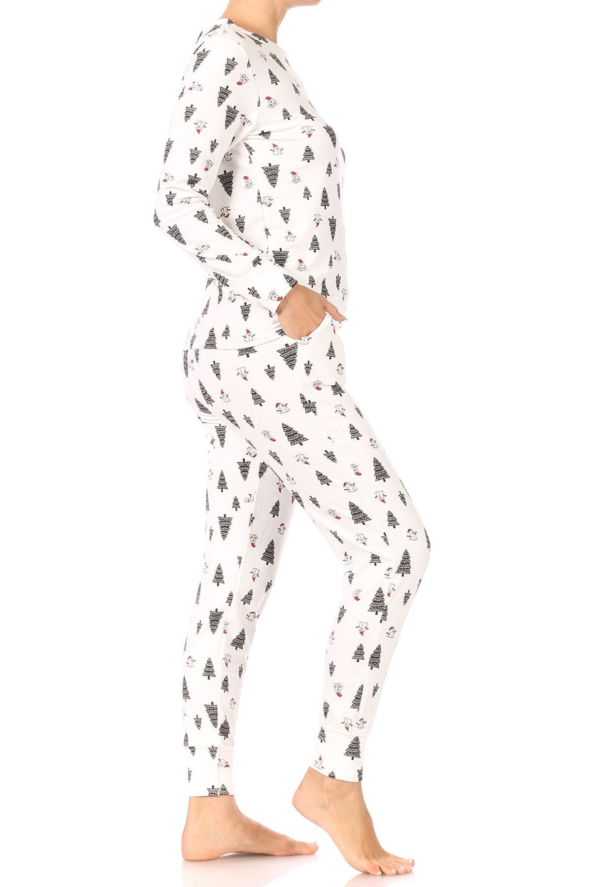 Christmas Trees Snowman Fleece Lined Lounge Pajama Set Pants and Shirt - SimplyCuteTees