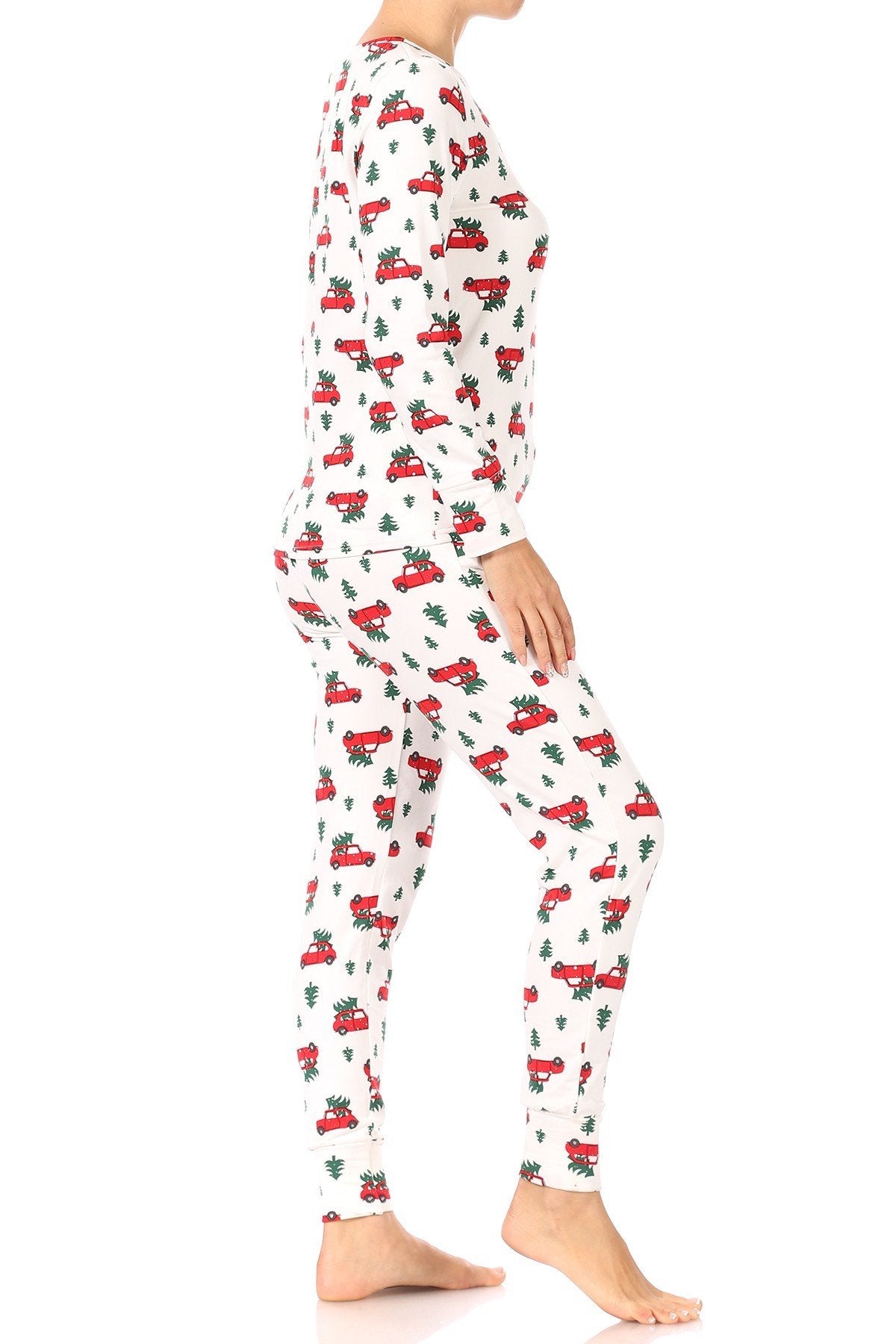 Christmas Tree Car Fleece Lined Lounge Pajama Set Pants and Shirt - SimplyCuteTees