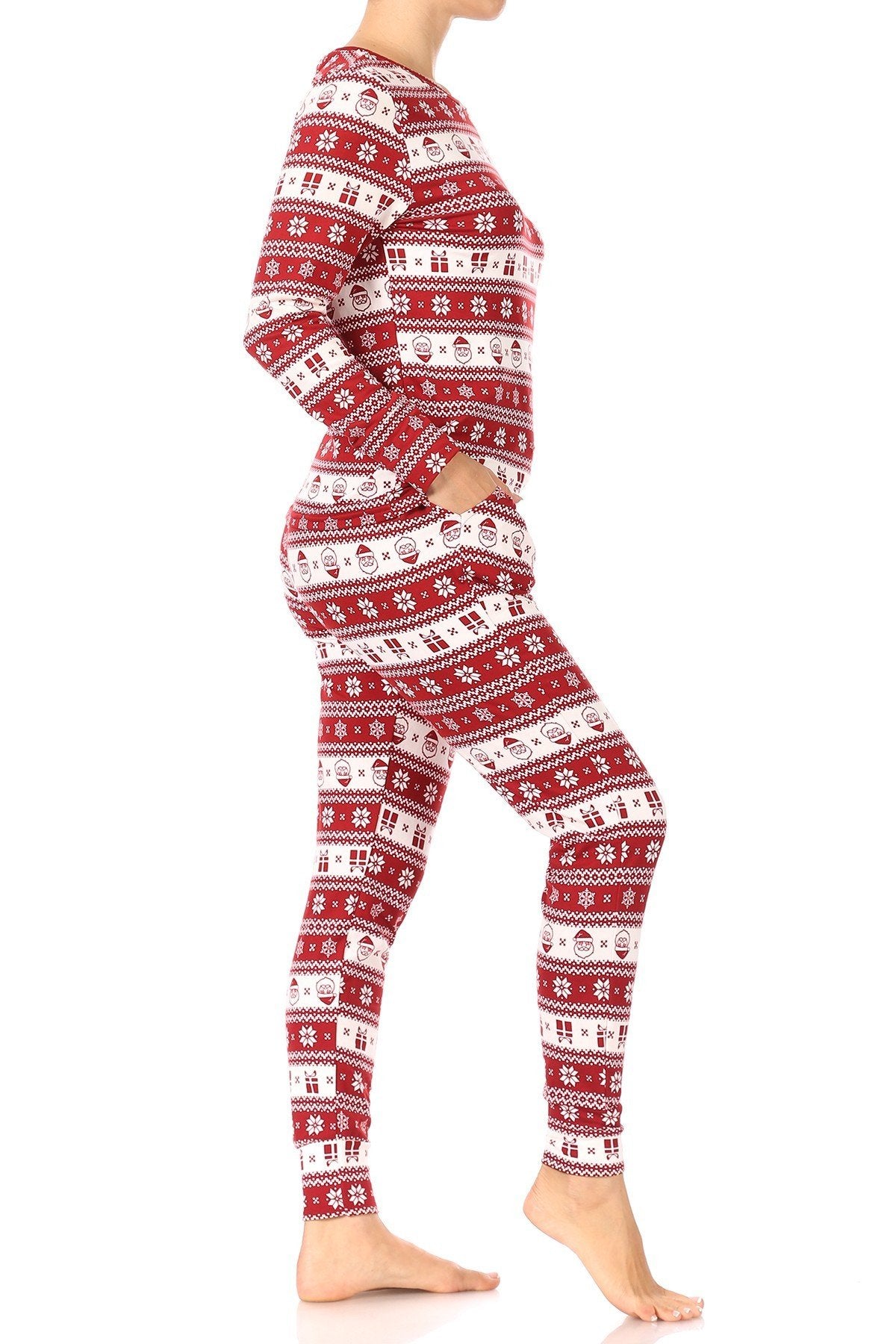 Christmas Fair Isle Santa Fleece Lined Lounge Pajama Set Pants and Shirt - SimplyCuteTees