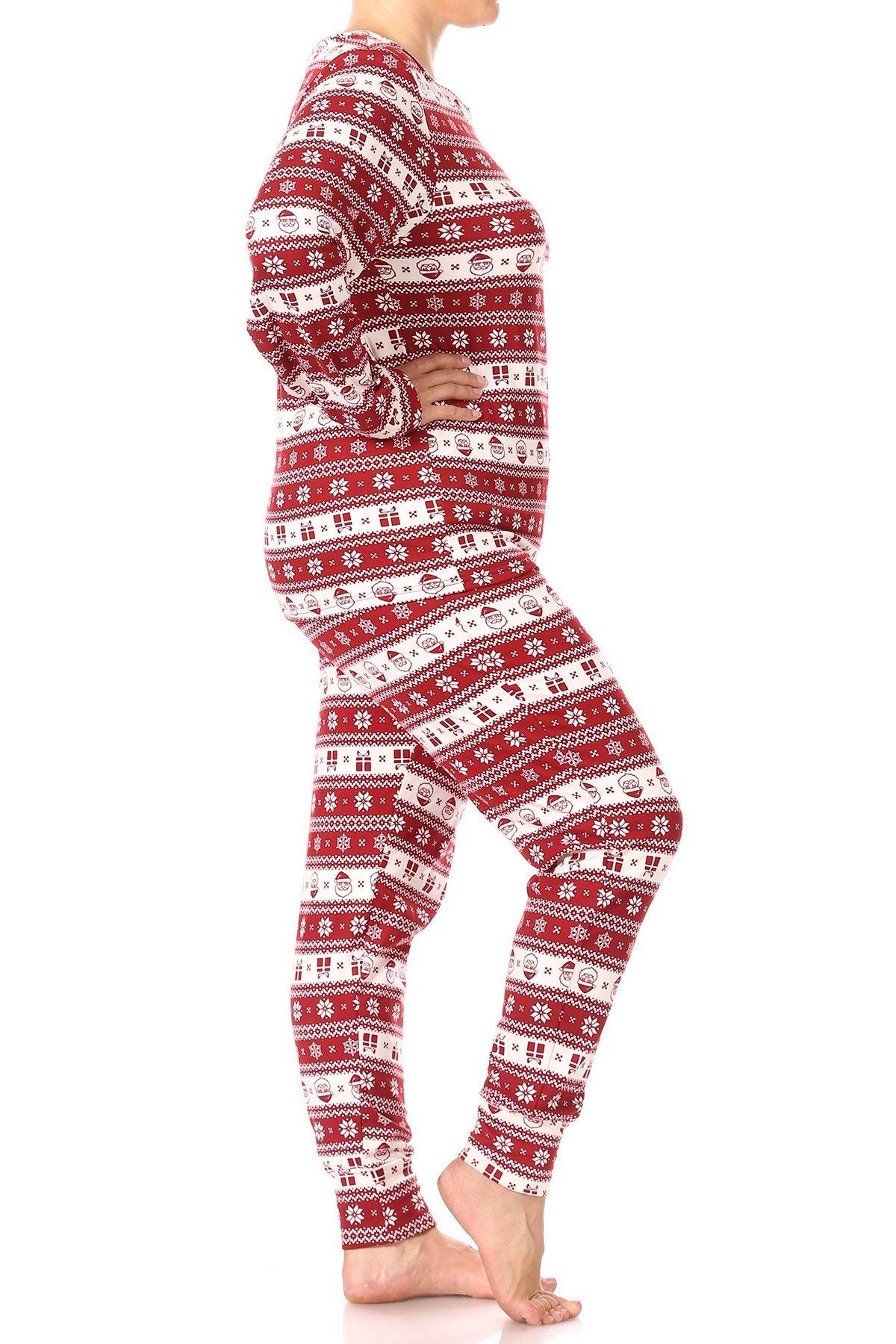 Christmas Fair Isle Santa Fleece Lined Lounge Pajama Set Pants and Shirt - SimplyCuteTees