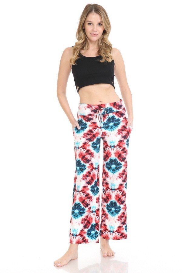 Red &amp; Turquoise Tie Dye Print Comfortable Soft Lounge Pajama Pants - SimplyCuteTees