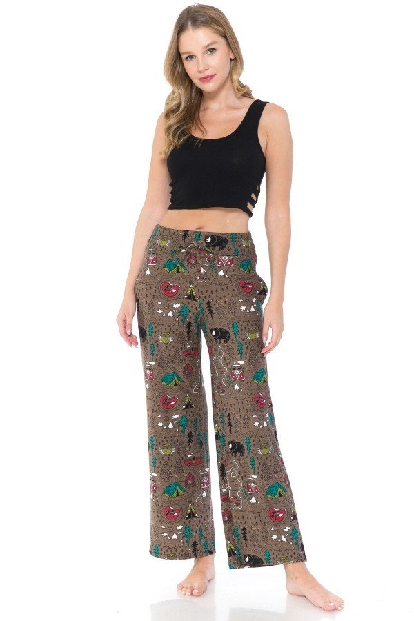 Camping Bear Print Comfortable Soft Lounge Pajama Pants - SimplyCuteTees