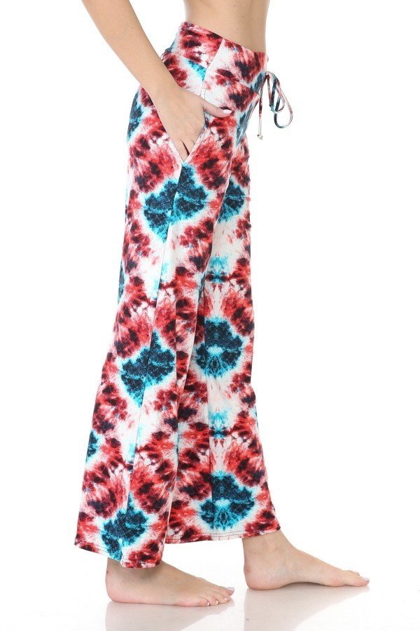 Red & Turquoise Tie Dye Print Comfortable Soft Lounge Pajama Pants - SimplyCuteTees