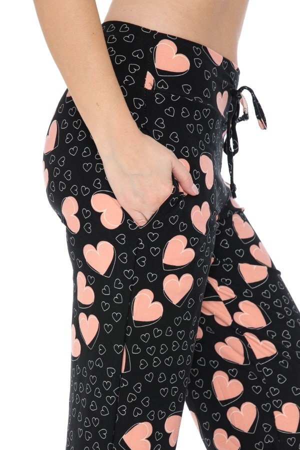 Pink Heart Print Soft Lounge Pajama Pants - SimplyCuteTees