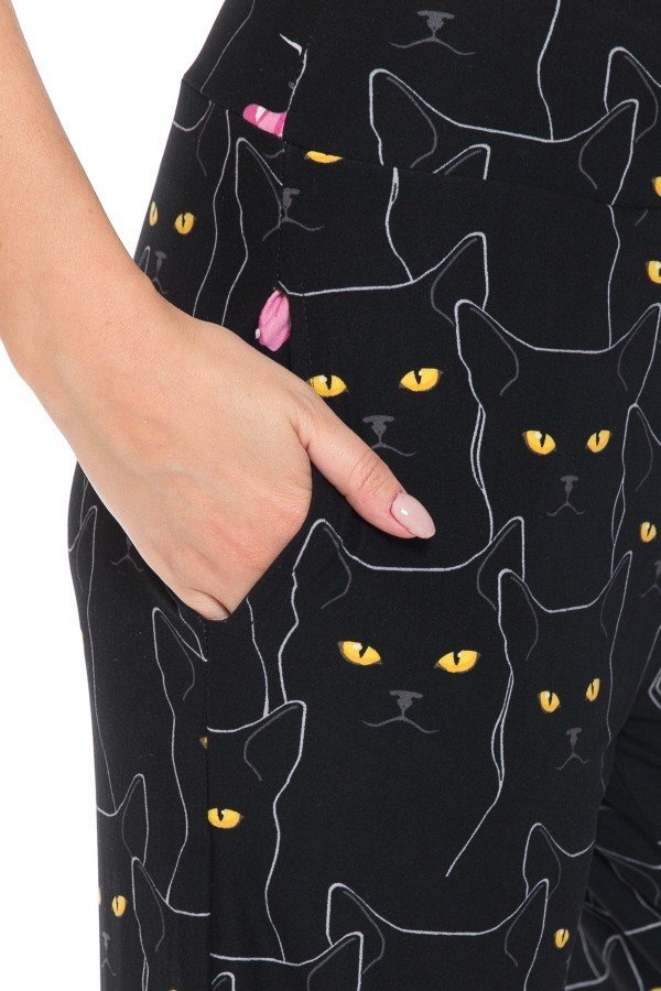 Black Cat Print Soft Lounge Jogger Pants