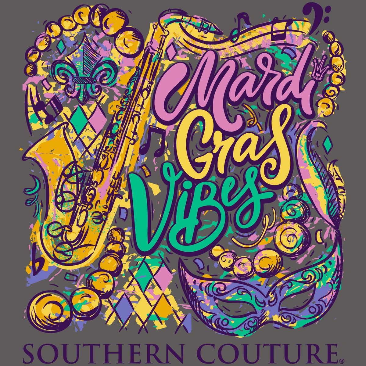 Southern Couture Classic Mardi Gras Vibes T-Shirt - SimplyCuteTees