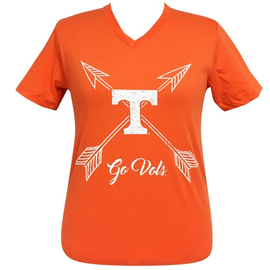 Girlie Girl Preppy Tennessee Arrows V-Neck T-Shirt