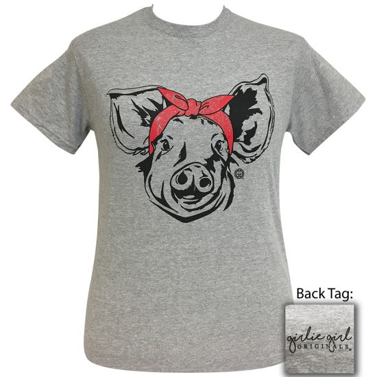 Girlie Girl Originals Preppy Bandana Pig Grey T-Shirt - SimplyCuteTees