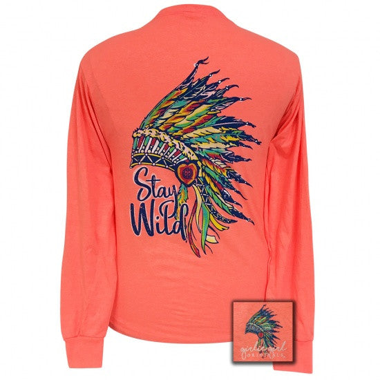 Girlie Girl Preppy Stay Wild Feathers Long Sleeve T-Shirt