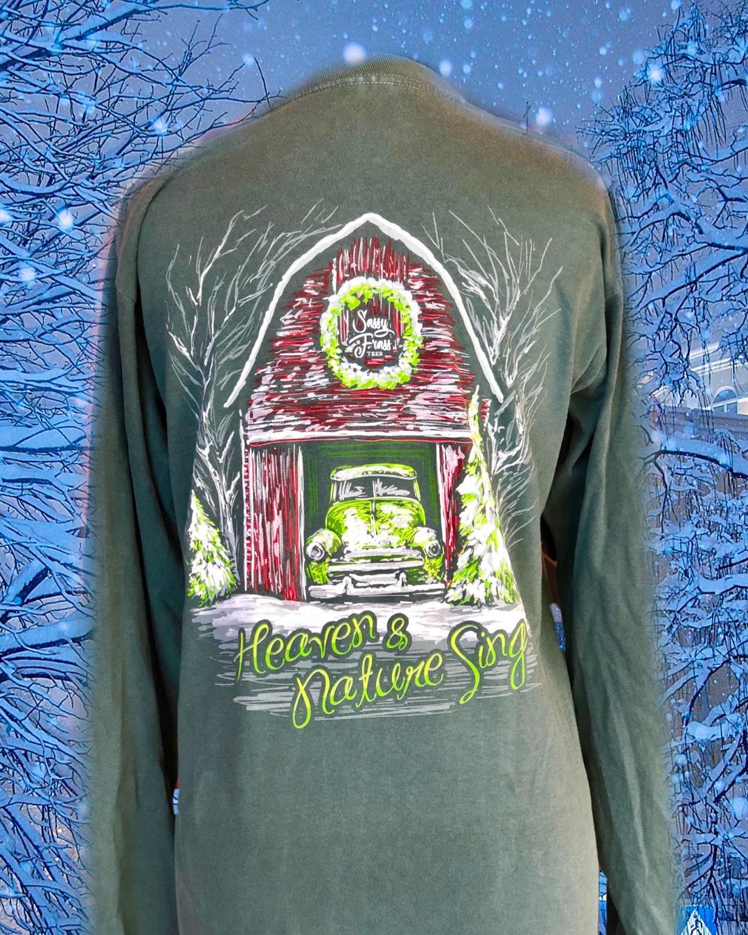 SALE Sassy Frass Heaven &amp; Nature Sing Christmas Barn Comfort Colors Long Sleeve Bright Girlie T Shirt