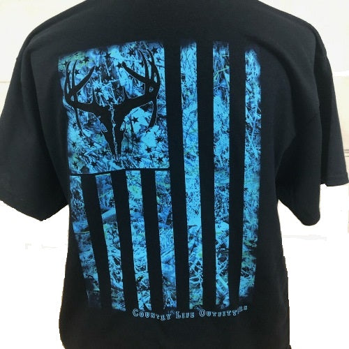 Country Life Outfitters Vintage USA Deer Blue Camo Flag Unisex T-Shirt - SimplyCuteTees