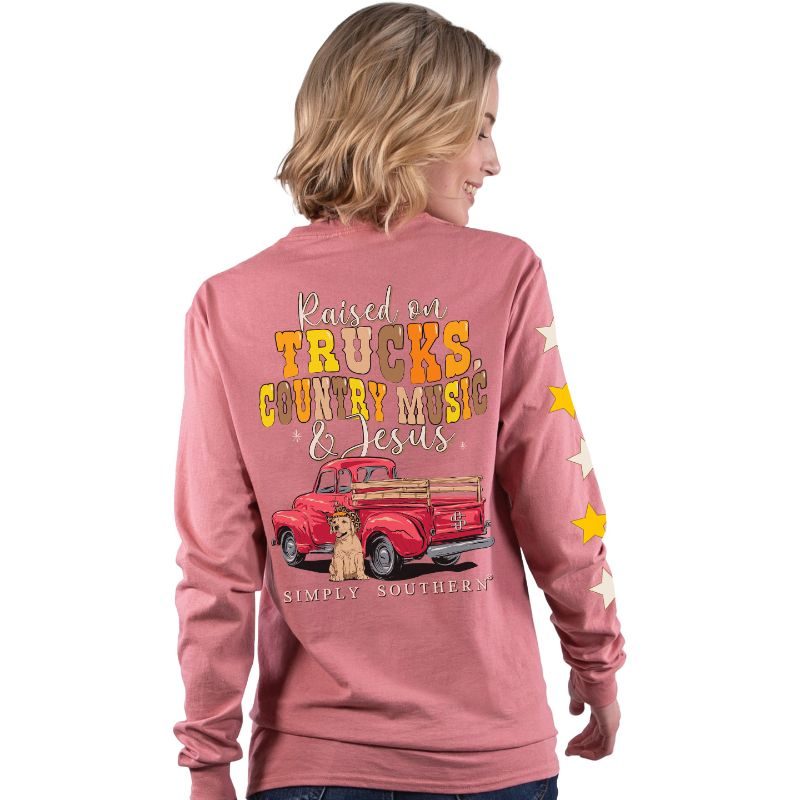 SALE Simply Southern Trucks Music & Jesus Long Sleeve T-Shirt - SimplyCuteTees