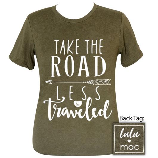 Girlie Girl Originals Lulu Mac Preppy Take Road Less Traveled Distressed T-Shirt - SimplyCuteTees