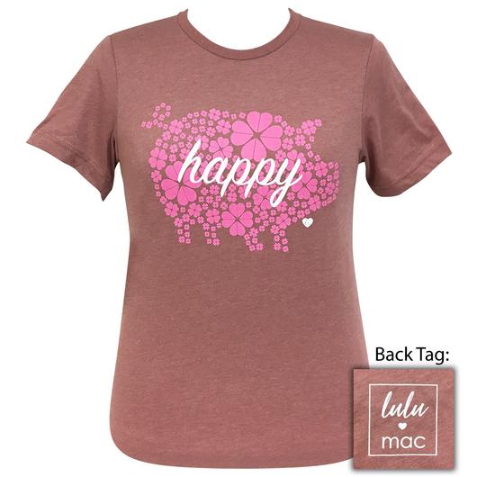 Girlie Girl Originals Lulu Mac Preppy Happy Clover Pig Distressed T-Shirt - SimplyCuteTees