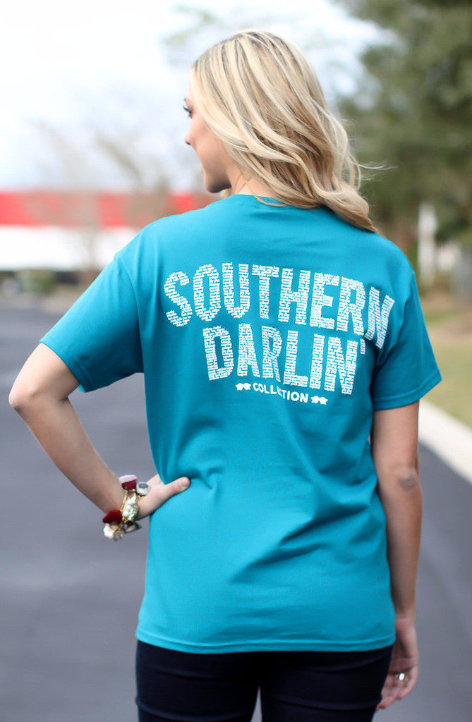 Southern Darlin Logo Southern Words Bow Bright Girlie T-Shirt - SimplyCuteTees