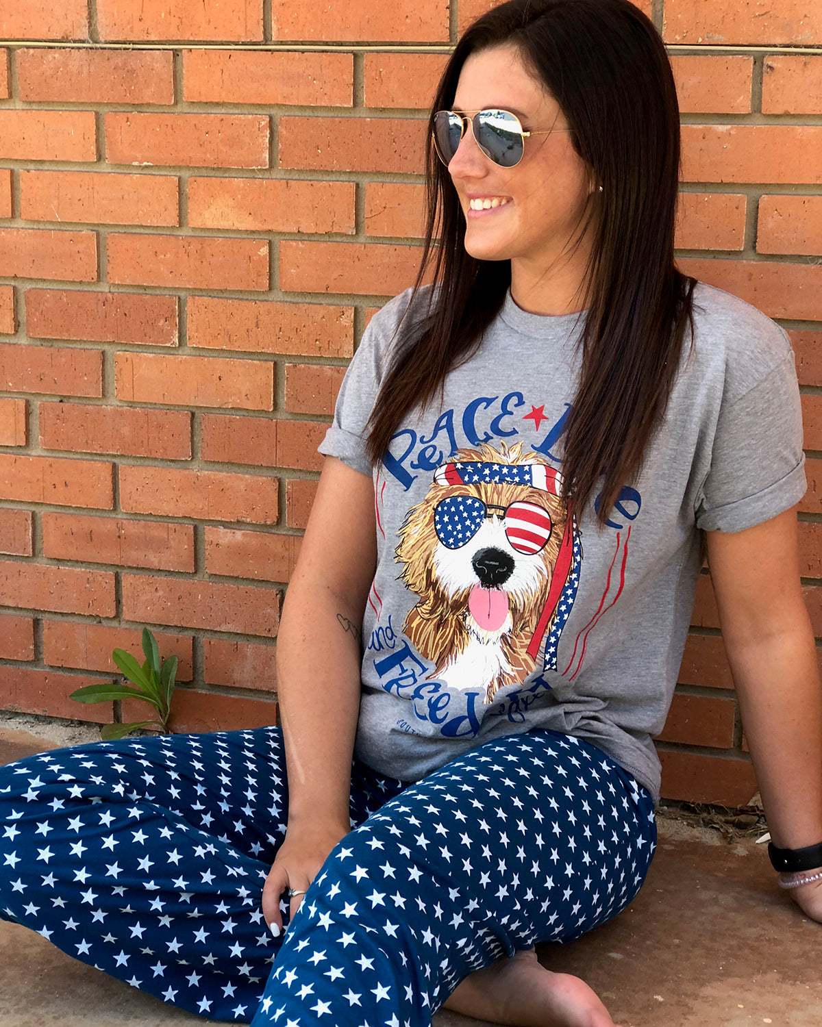 Sale Southernology Statement Peace Love &amp; Freedom USA Canvas T-Shirt