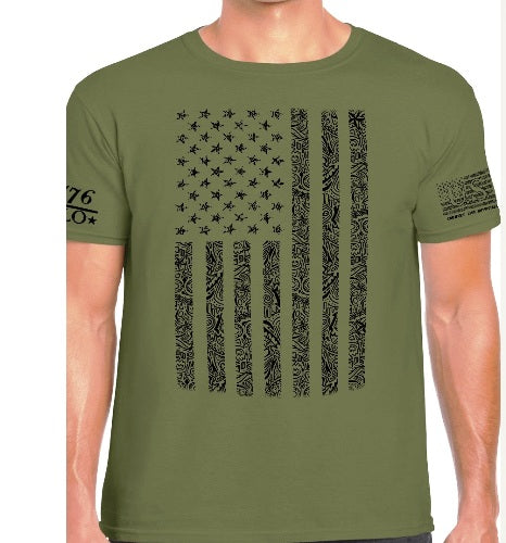Country Life Outfitters Vintage USA Blue Flag Unisex Military Green T-Shirt - SimplyCuteTees