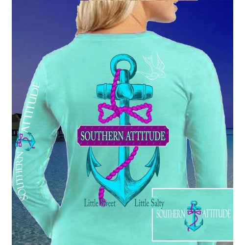 Country Life Outfitters Southern Attitude Anchor Bow Mint Vintage Long Sleeves T Shirt - SimplyCuteTees