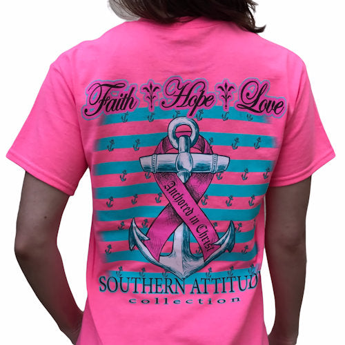Southern Attitude Faith Hope Anchor Breast Cancer Pink T-Shirt