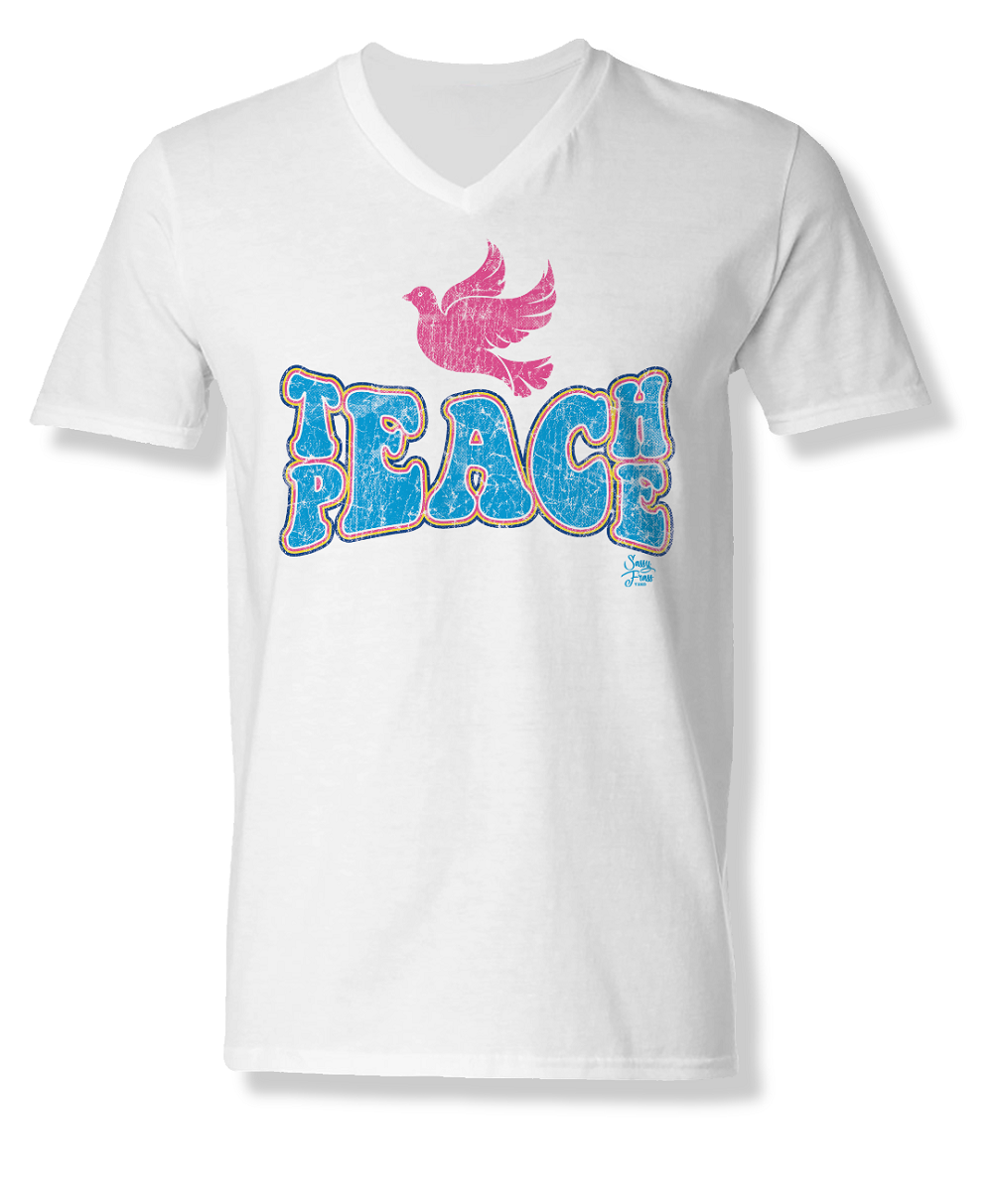 Sassy Frass Teach Peace Dove Bella Canvas V-Neck Bright Girlie T Shirt - SimplyCuteTees