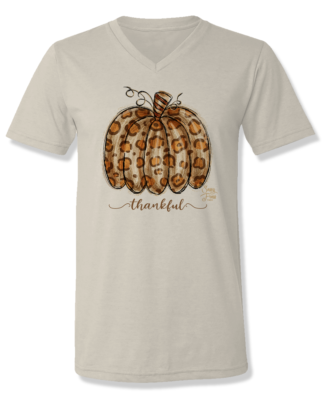 SALE Sassy Frass Thankful Leopard Pumpkin V-Neck Canvas Girlie Bright T Shirt