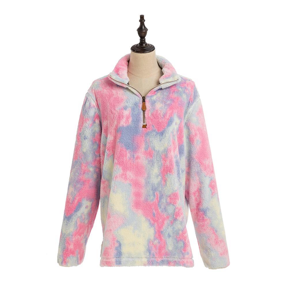 Katydid Preppy Pink Purple Tie Dye 3 Sherpa Pullover Jacket T-Shirt