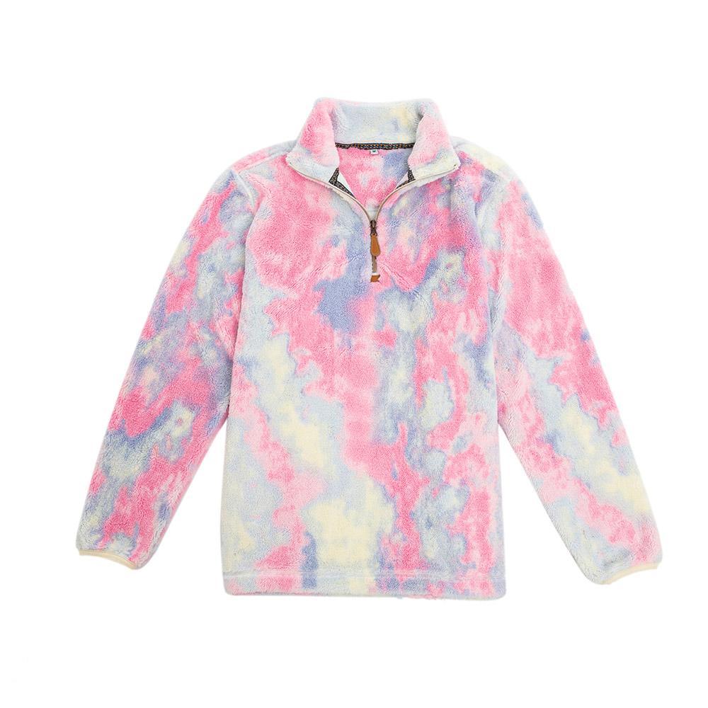 Katydid Preppy Pink Purple Tie Dye 3 Sherpa Pullover Jacket T-Shirt