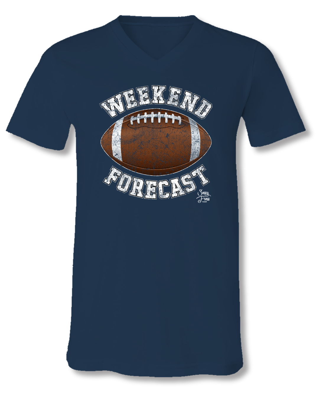 Sassy Frass Weekend Forecast Football Blue V-Neck Canvas Girlie Bright T Shirt - SimplyCuteTees